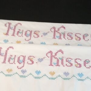 Embroidered Pillowcases with Hugs and Kisses Design